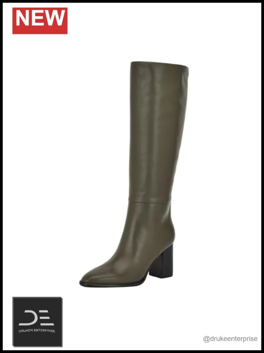 Over the Knee Block Heel Boots Leather Zipper Closure